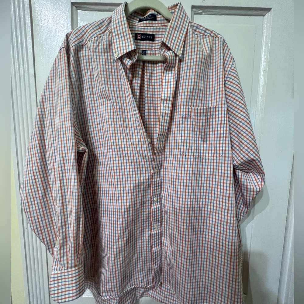 Mens Chaps bottom down shirt, Orange and Blue striped size 17-17.5 (34-35).